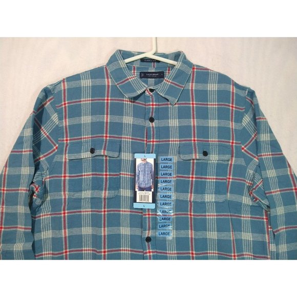 NWT Lucky Brand Blue Plaid Flannel Long Sleeve Shirt Mens Size Large - Picture 3 of 11